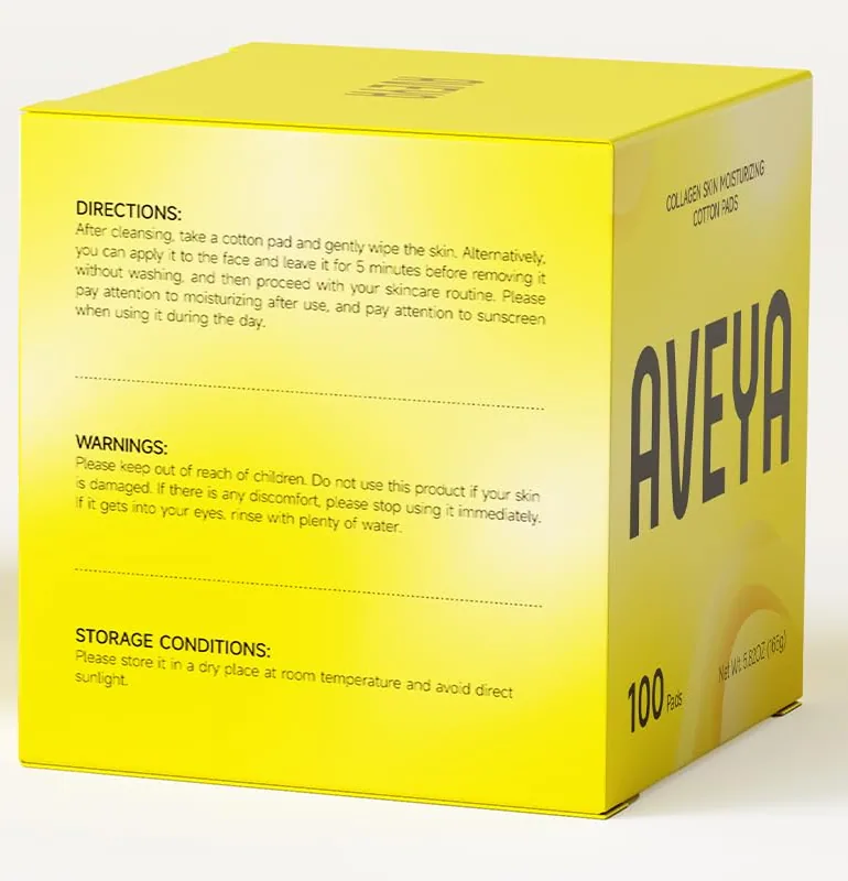 AVEYA toner pads box side with directions, warnings and storage conditions